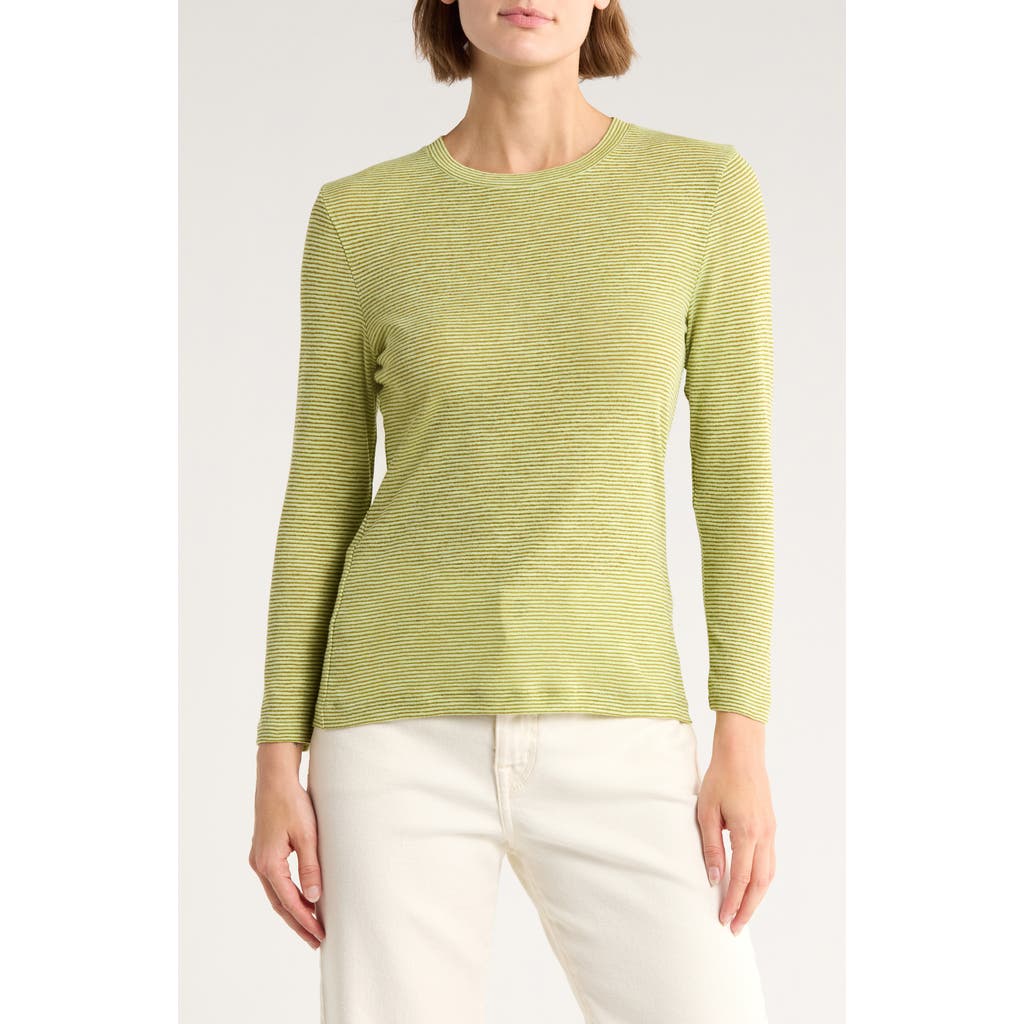 Vince Microstripe Three-quarter Sleeve T-shirt In Green