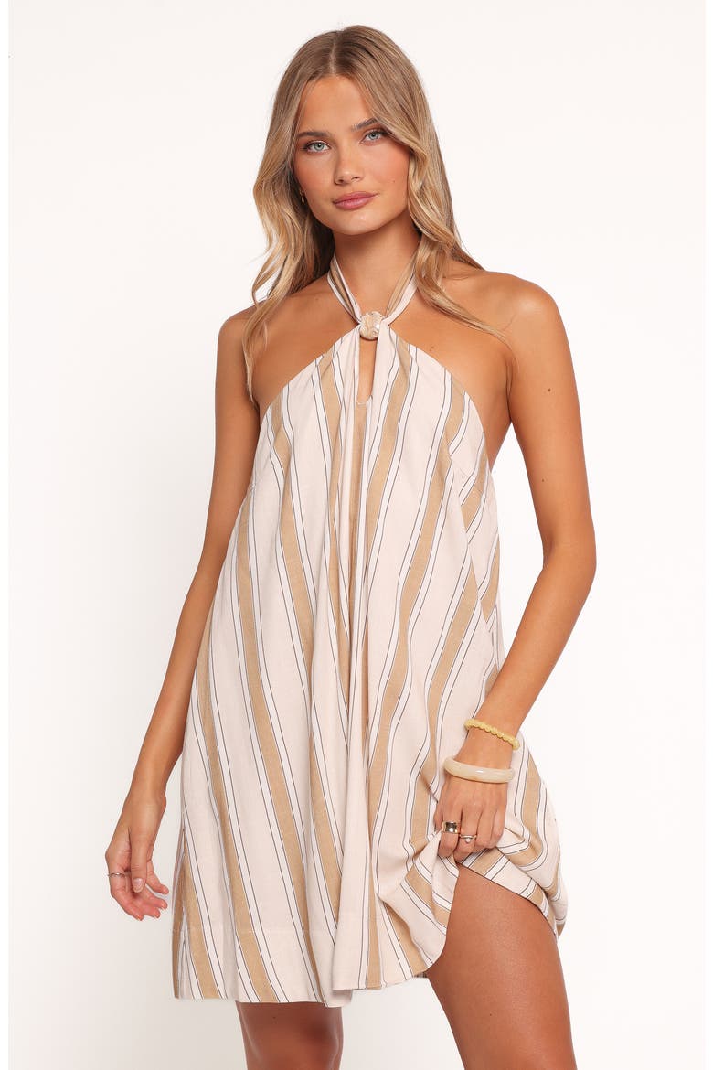 Callista Stripe Cotton Halter Minidress, Alternate, color, BEIGE STRIPE