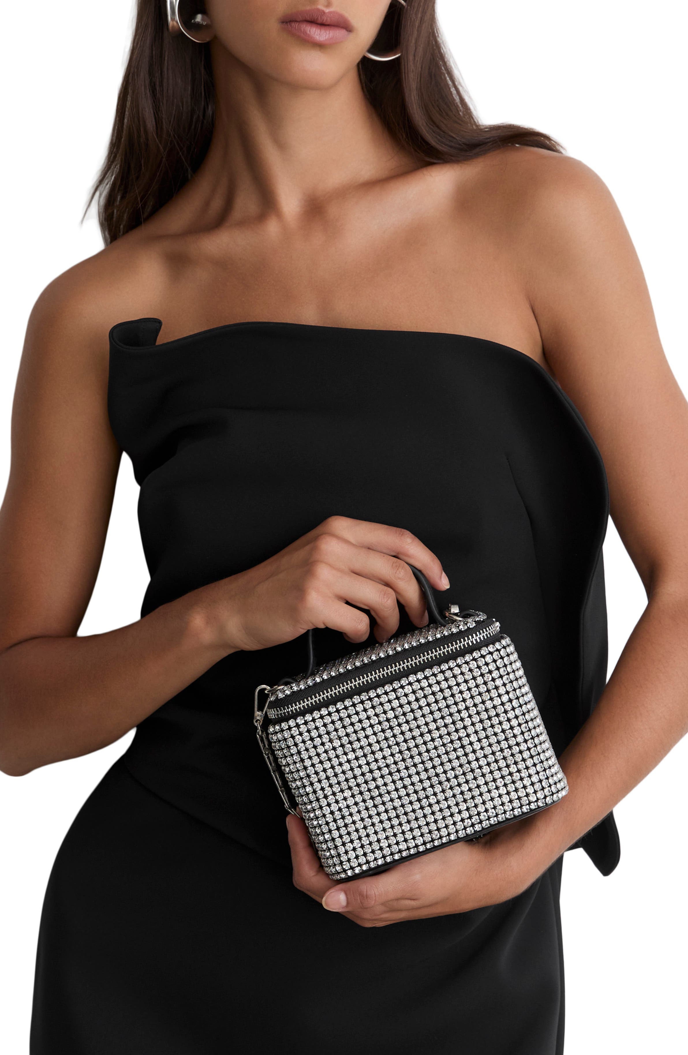 Nova Crystal Embellished Box Clutch, Alternate, color, SILVER