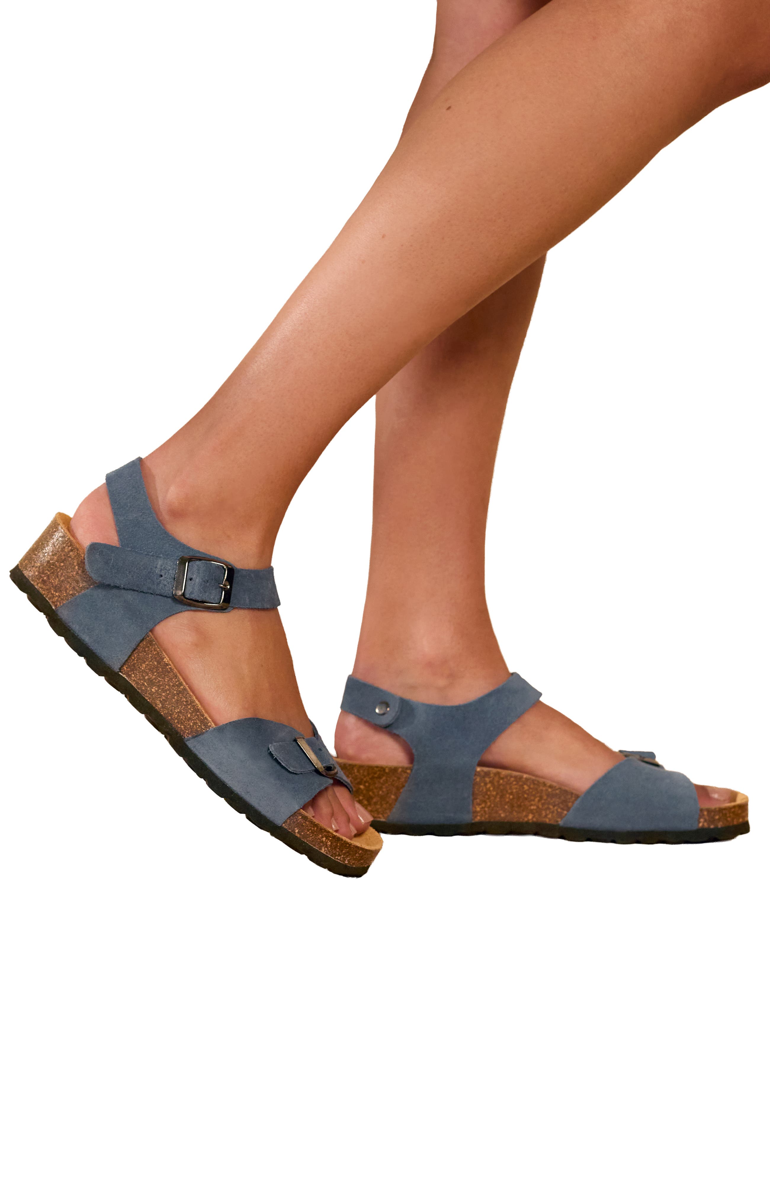 Celtic & Co. Low Wedge Double Buckle Suede Sandal, Alternate, color, Cobalt