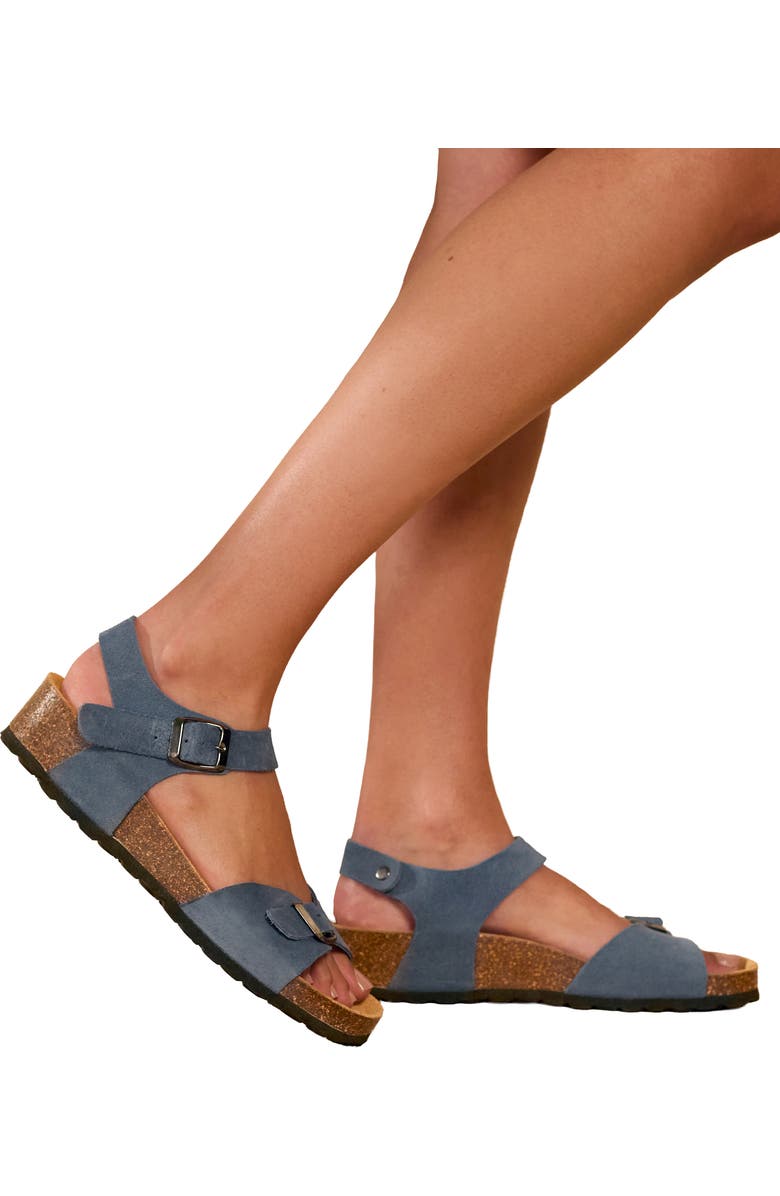 Celtic & Co. Low Wedge Double Buckle Suede Sandal, Alternate, color, Cobalt