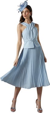 Coast Petite Cross Over Pleated Midi Dress