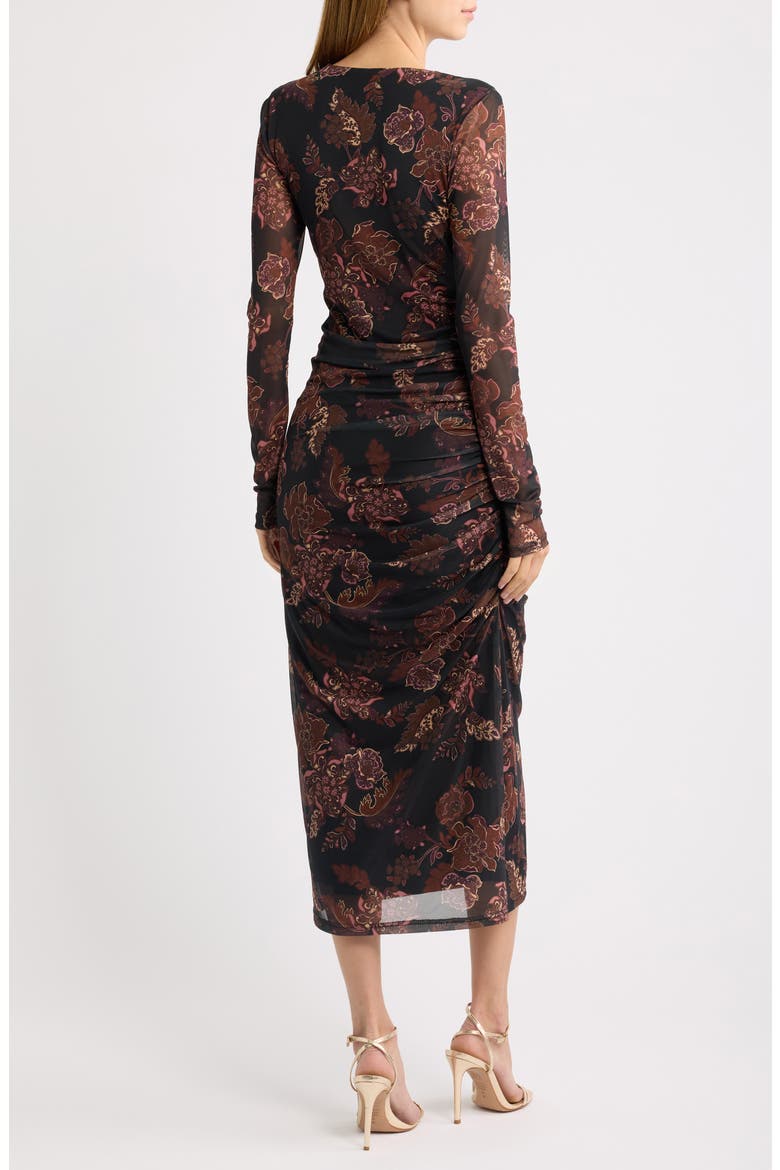 Whispers of Bohemia Floral Long Sleeve Mesh Midi Dress, Alternate, color, BLACK-PLUM-FLORAL