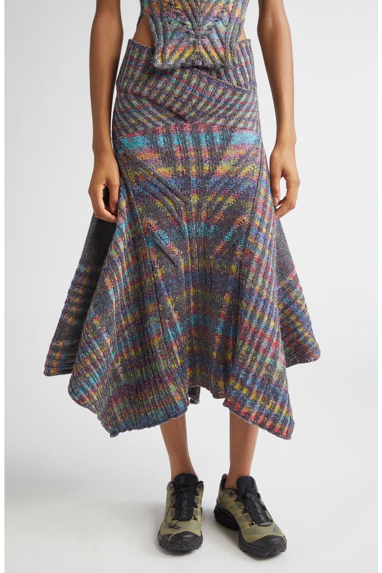 Warrior Crossover Rib Wool Sweater Skirt, Main, color, GREY/ RAINBOW