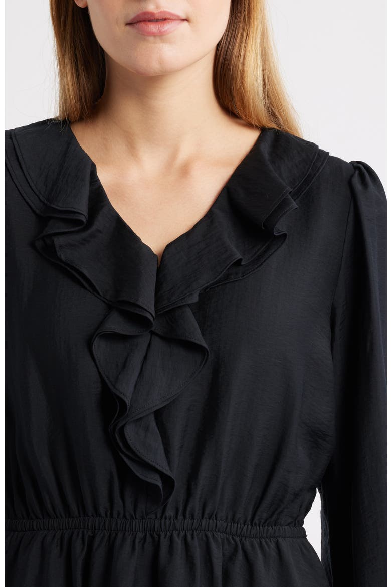 Ruffle Long Sleeve Tiered Minidress, Alternate, color, BLACK