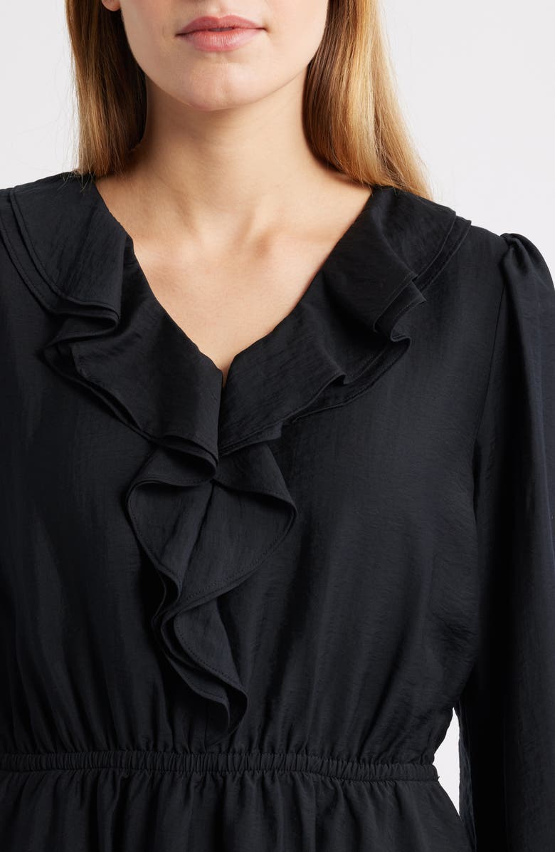 Caslon<sup>®</sup> Ruffle Long Sleeve Tiered Minidress, Alternate, color, Black