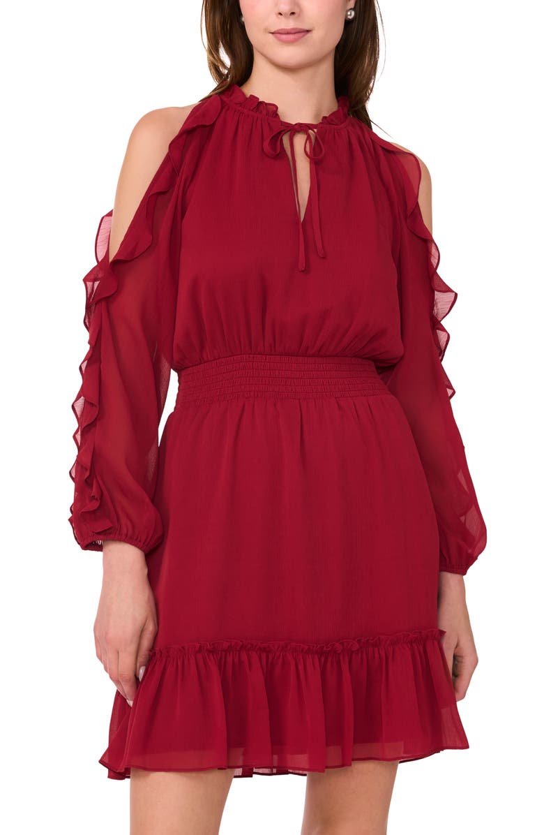 Halogen<sup>®</sup> Ruffle Cold Shoulder Long Sleeve Chiffon Dress, Alternate, color, 