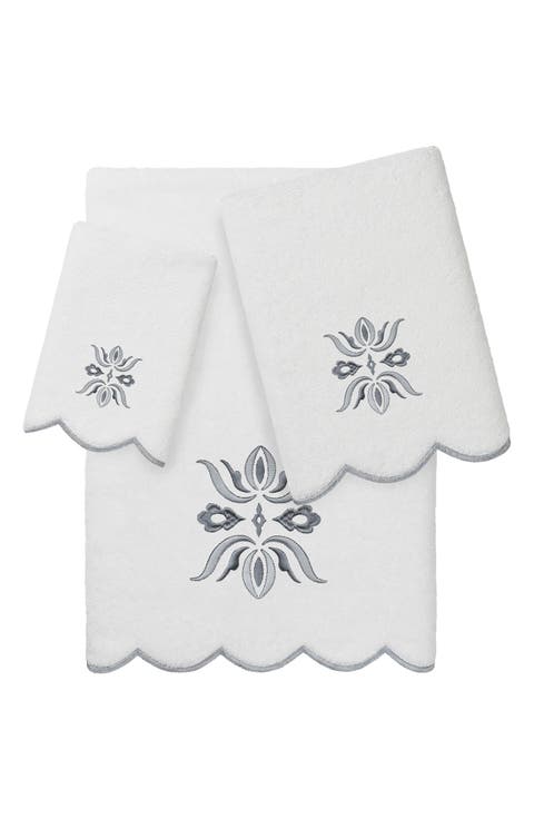 Flower Crest Scallop 3-Piece Towel Set
