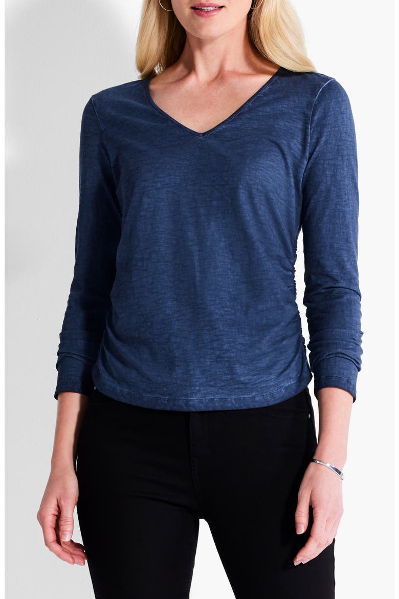 Ruched Long Sleeve Cotton Top, Main, color, DARK INDIGO