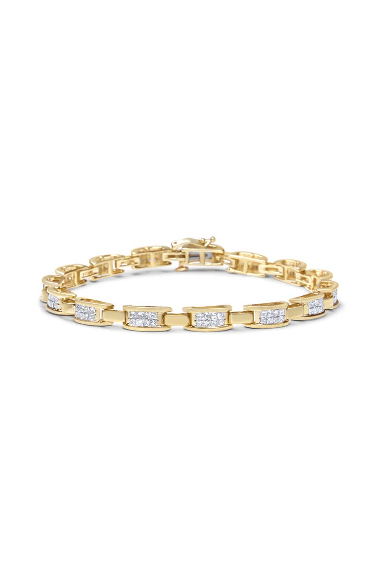 10K Yellow Gold 2.0 Ctw Invisible-Set Princess Diamond Rectangular Link Bracelet, Main, color, Yellow