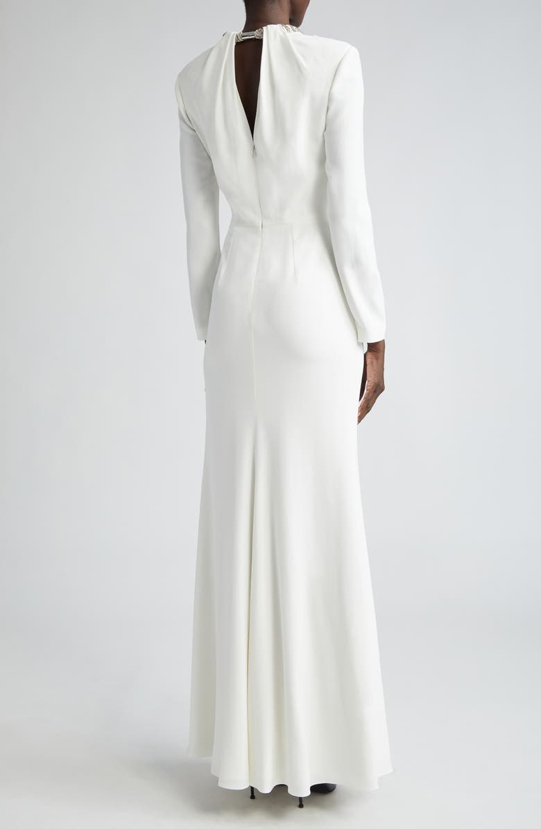 McQueen Crystal Embellished Long Sleeve Leaf Crepe Gown, Alternate, color, 