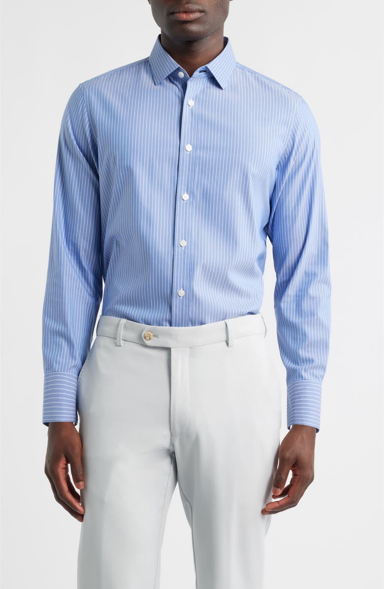 Mizzen+Main Hilton Pinstripe Cotton Blend Button-Up Shirt, Main, color, Cobalt Chalk Stripe