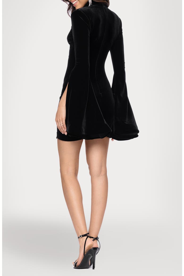 Bell Sleeve Velvet Minidress, Alternate, color, BLACK