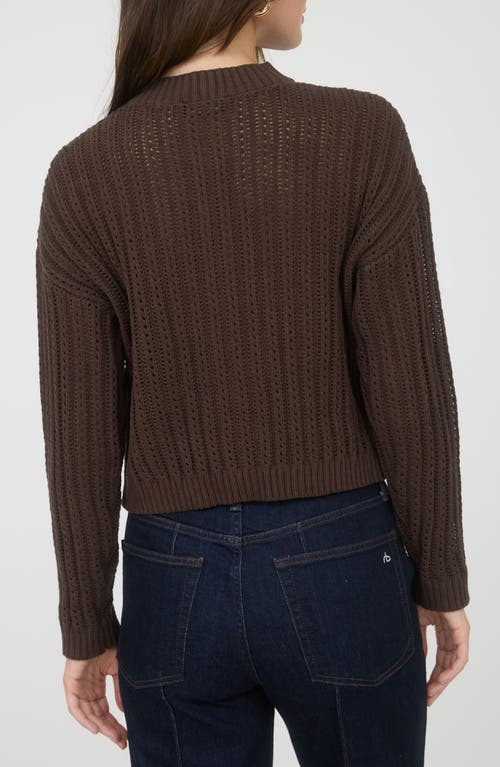 Blu Pepper Pointelle Button Front Crop Cardigan In Brown
