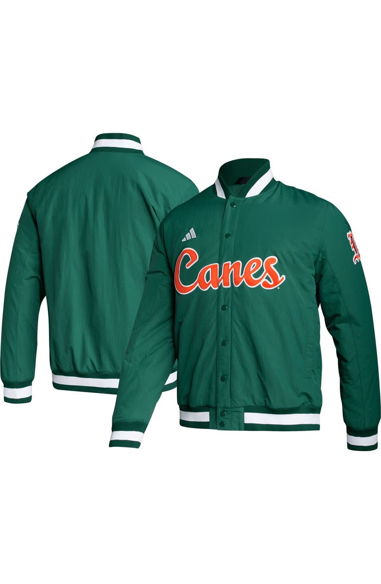 adidas Men's adidas Green Miami Hurricanes Baseball Coaches Full-Snap Jacket, Main, color, 