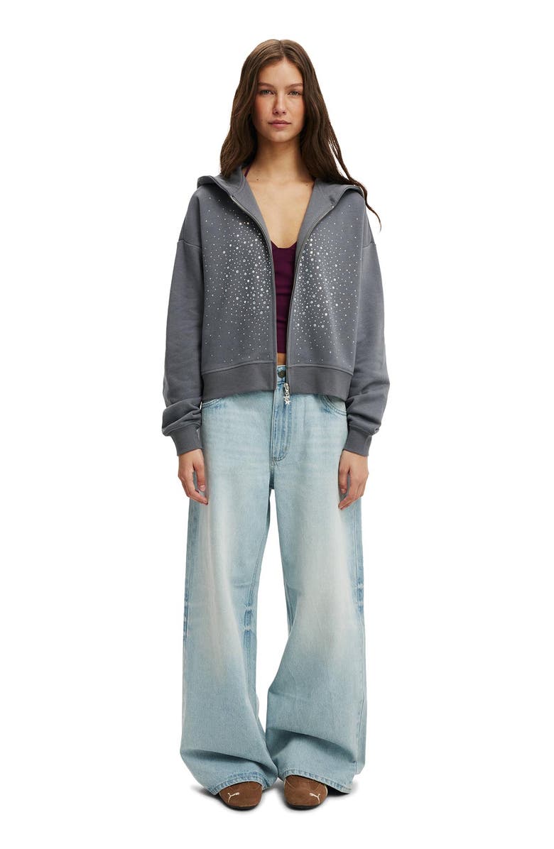 Cotton On Women's Oversized Zip Through Hoodie, Alternate, color, Light Grey Diamante