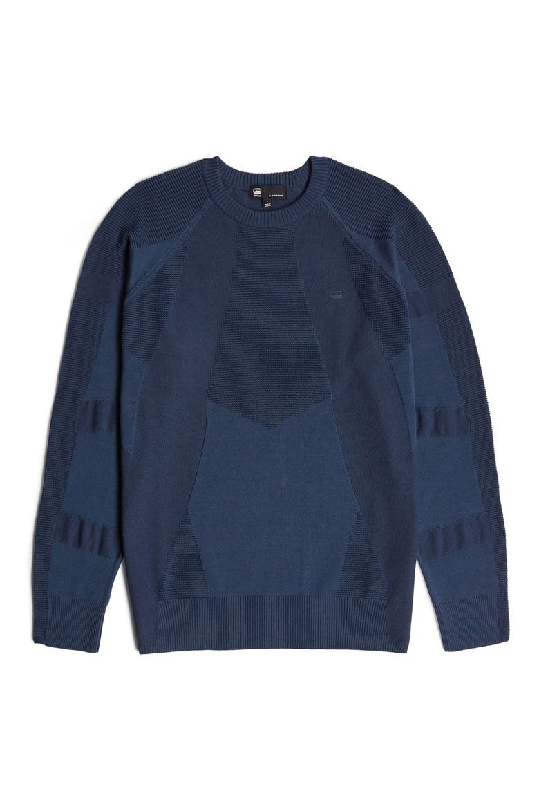 3D Biker Textureblock Crewneck Sweater, Alternate, color, INDIA INK/ SALUTE