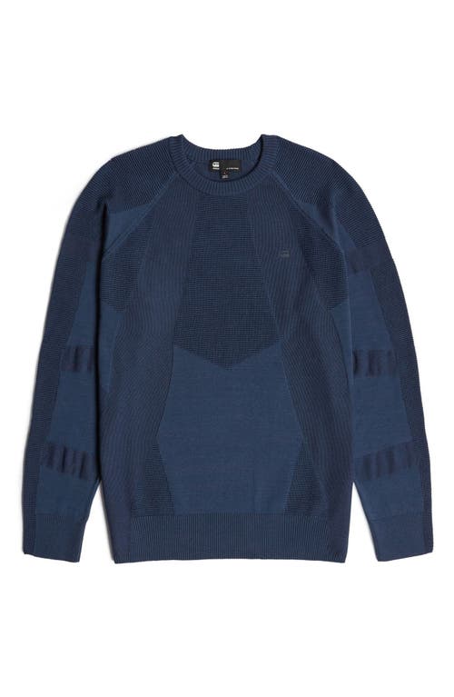 G-star 3d Biker Textureblock Crewneck Sweater In Blue