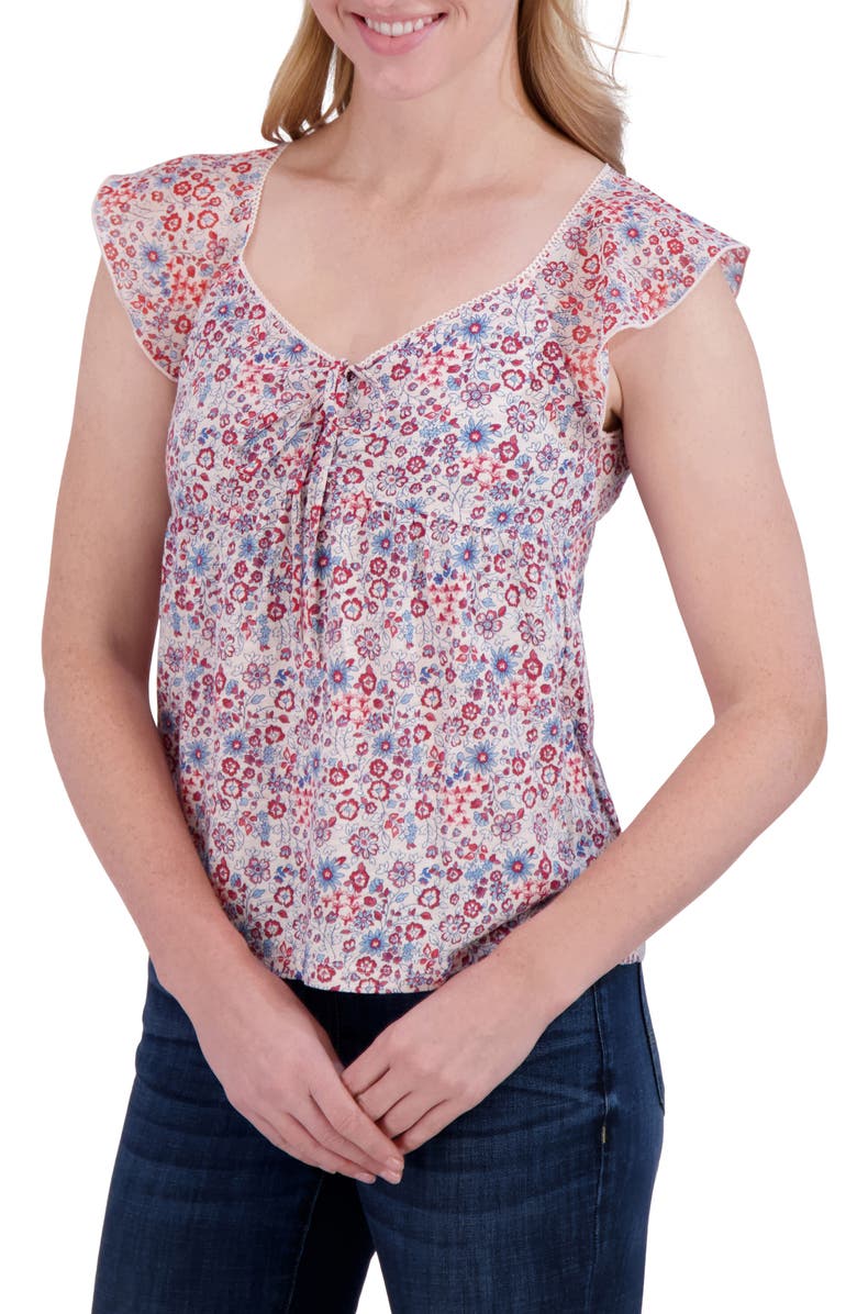 Lucky Brand Floral Tie Front Top, Alternate, color, Pink Floral