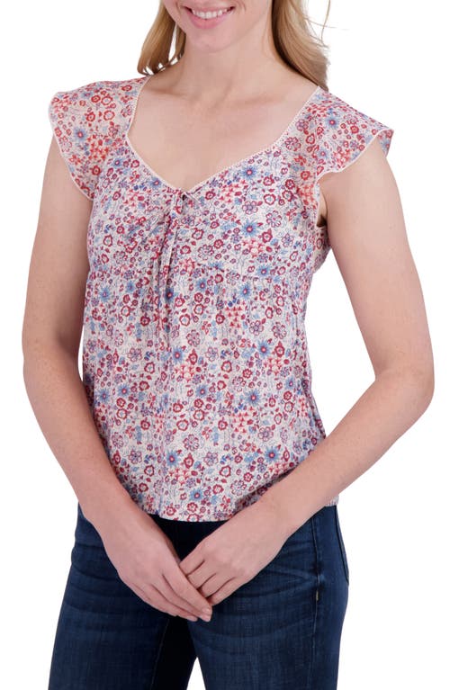 Lucky Brand Floral Tie Front Top In Pink Floral