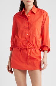 CISSA Cinch Waist Cotton Button-Up Shirt