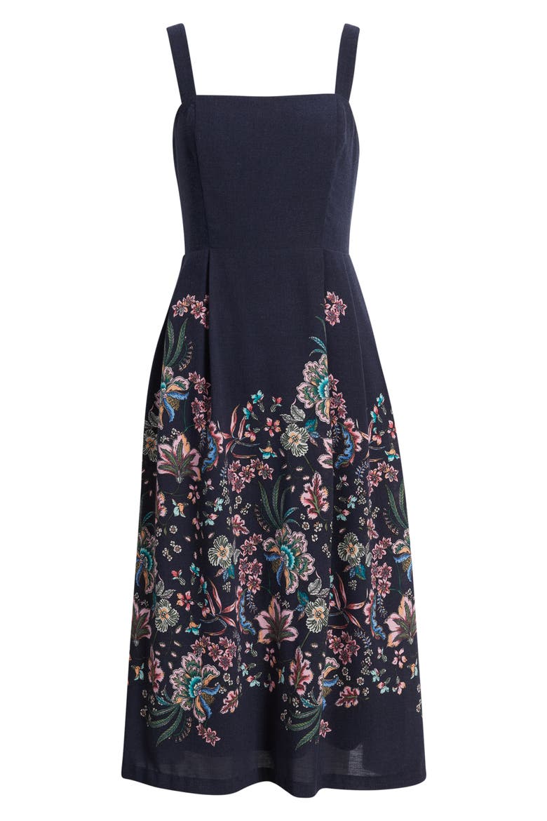 Floral Print Sleeveless Midi Dress, Alternate, color, NAVY MULTI