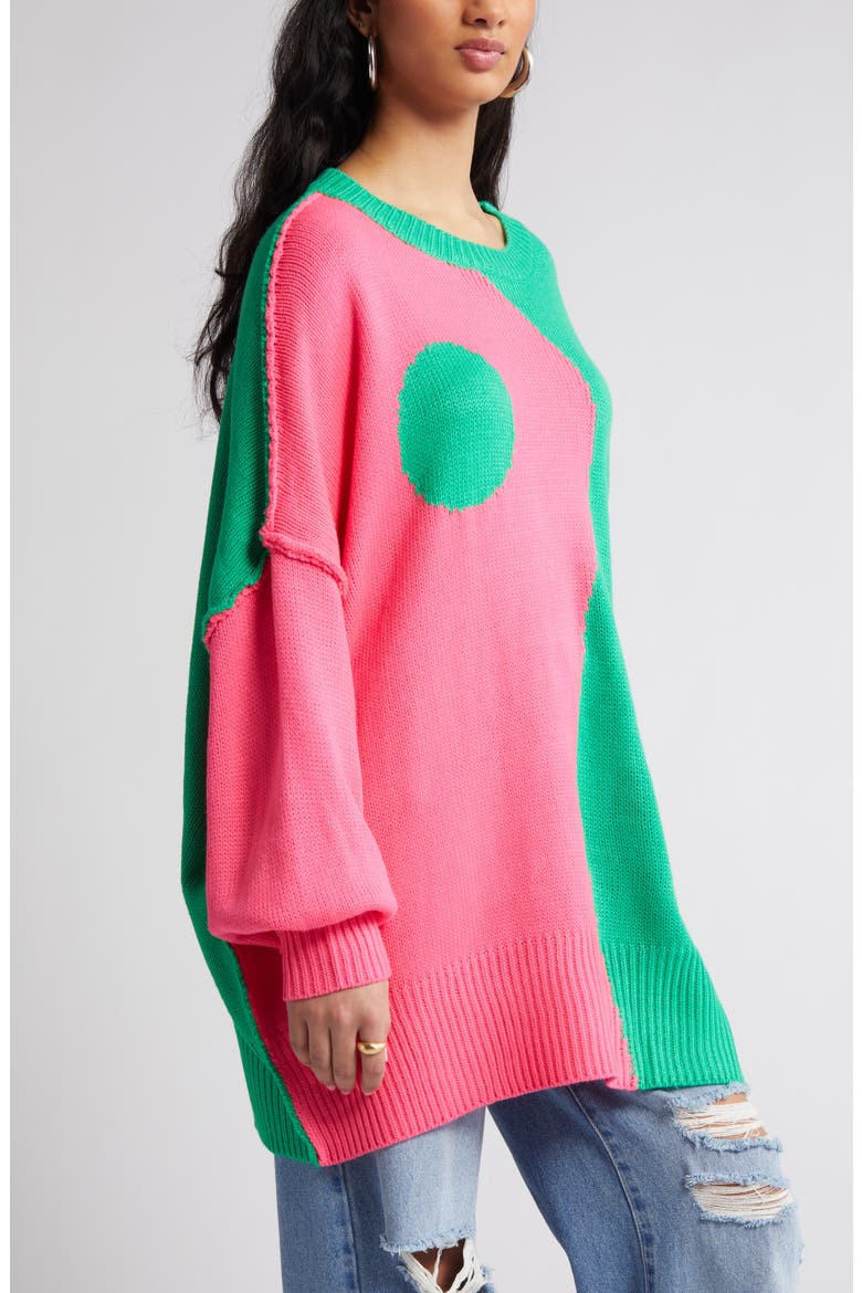 Yin & Yang Oversize Sweater, Alternate, color, PINK GREEN