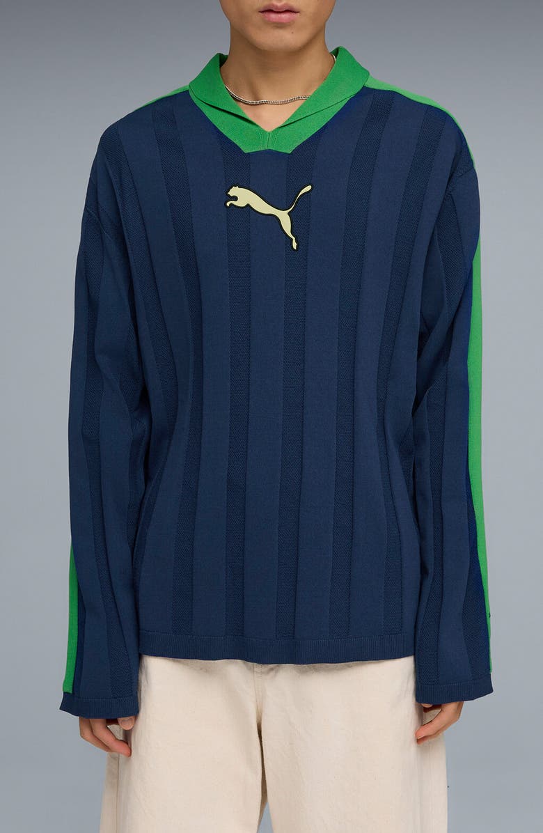 PUMA T7 Rib Long Sleeve Polo, Main, color, Blue Jewel