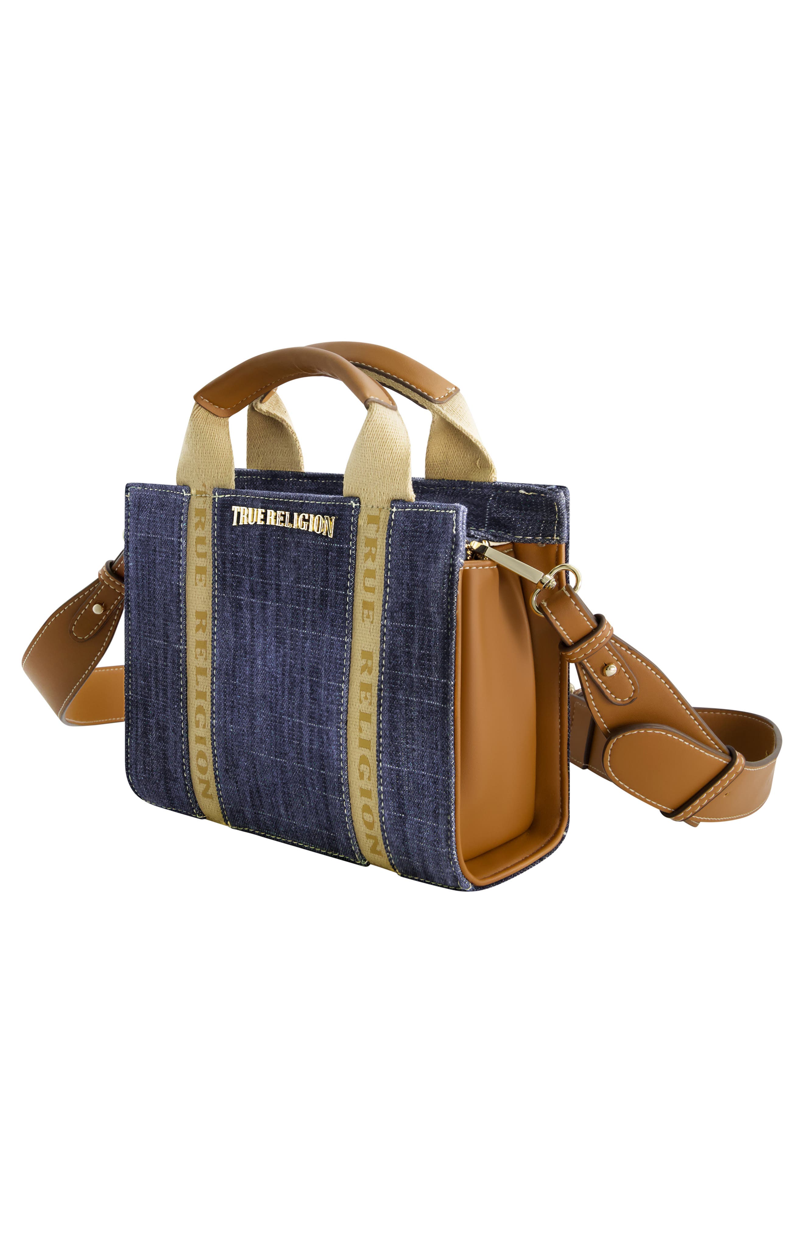 True Religion Mini Logo Denim Convertible Tote Bag, Alternate, color, Dark Denim