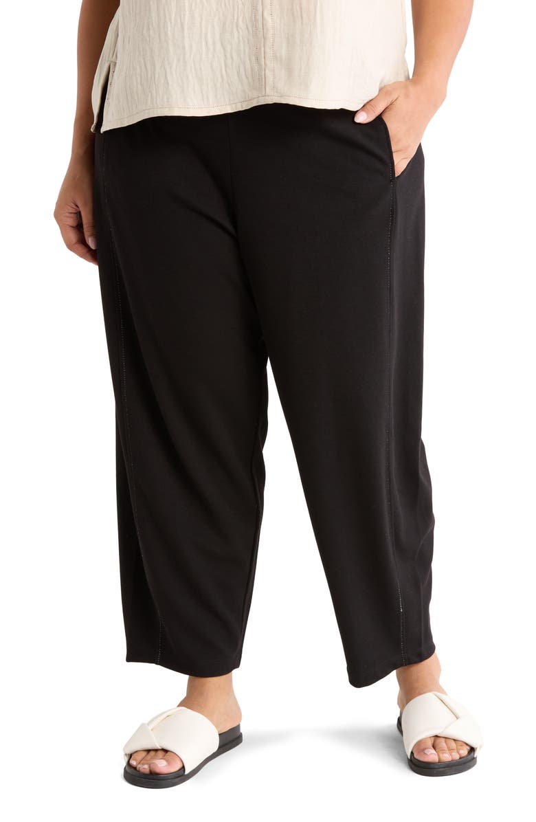 MAX STUDIO Knit Twill Crop Barrel Leg Pants, Main, color, Black