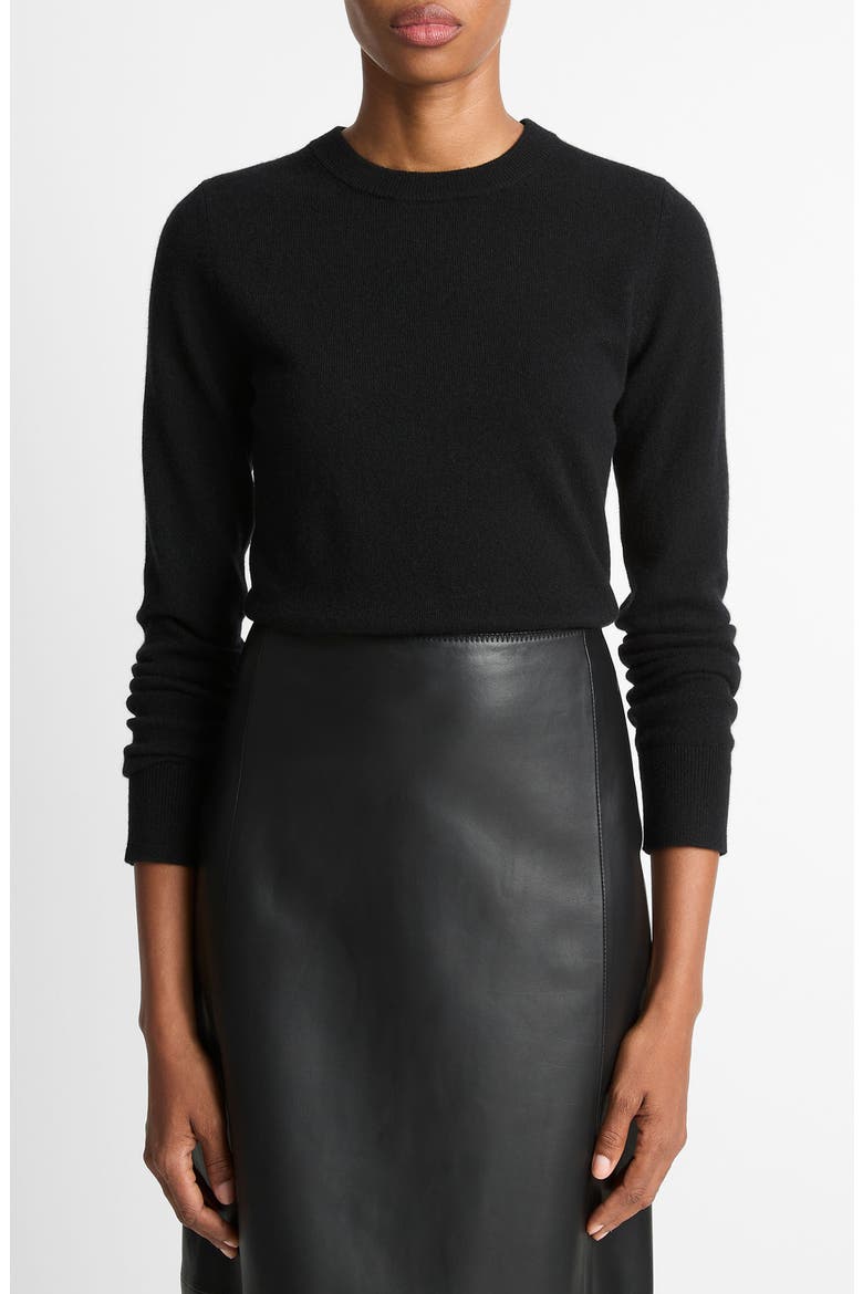 Rib Crewneck Cashmere Sweater, Main, color, BLACK