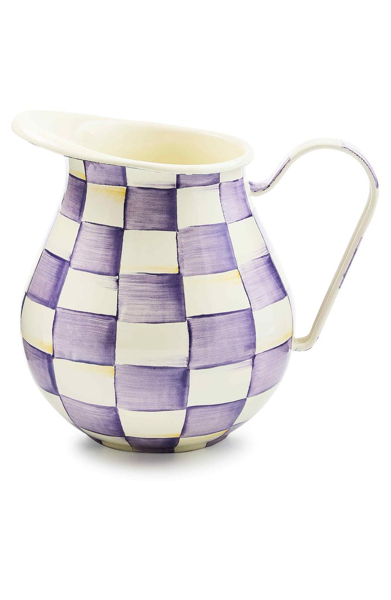 MACKENZIE CHILDS Violet Check Enameled Steel 3-Quart Pitcher, Main, color, Violet