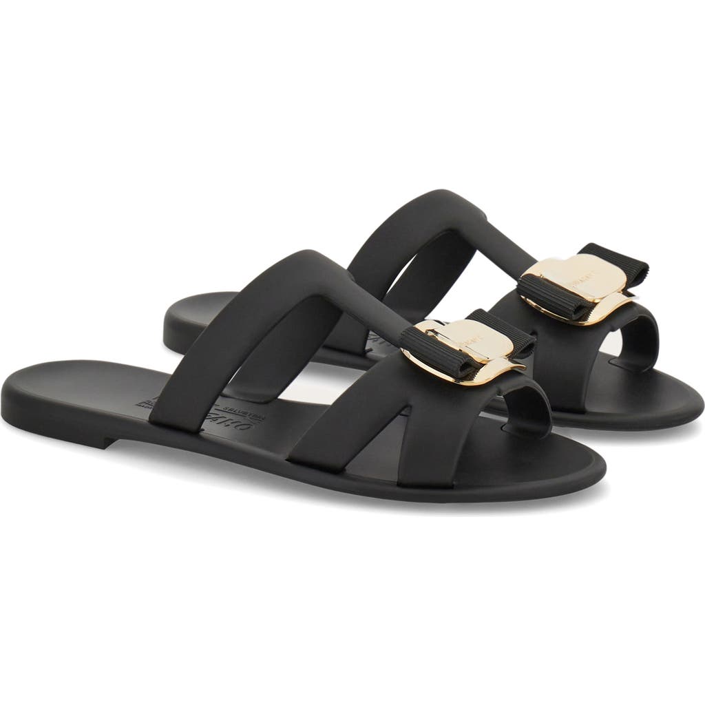 Ferragamo Lilou Vara Plate Flat Slides In Black