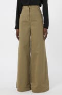 Max Mara High Waist Coated Cotton Bull Denim Wide Leg Pants