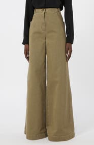 Max Mara High Waist Coated Cotton Bull Denim Wide Leg Pants