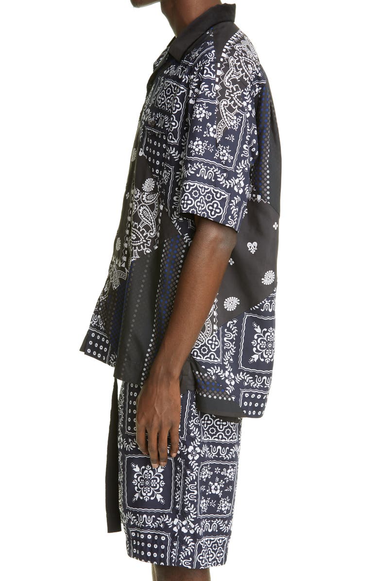 Sacai Hank Willis Thomas Archive Patchwork Short Sleeve Button-Up Shirt, Alternate, color, 