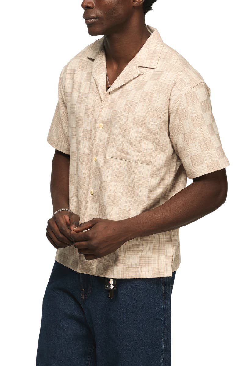 Lucky Brand Checker Cotton Blend Camp Shirt, Alternate, color,