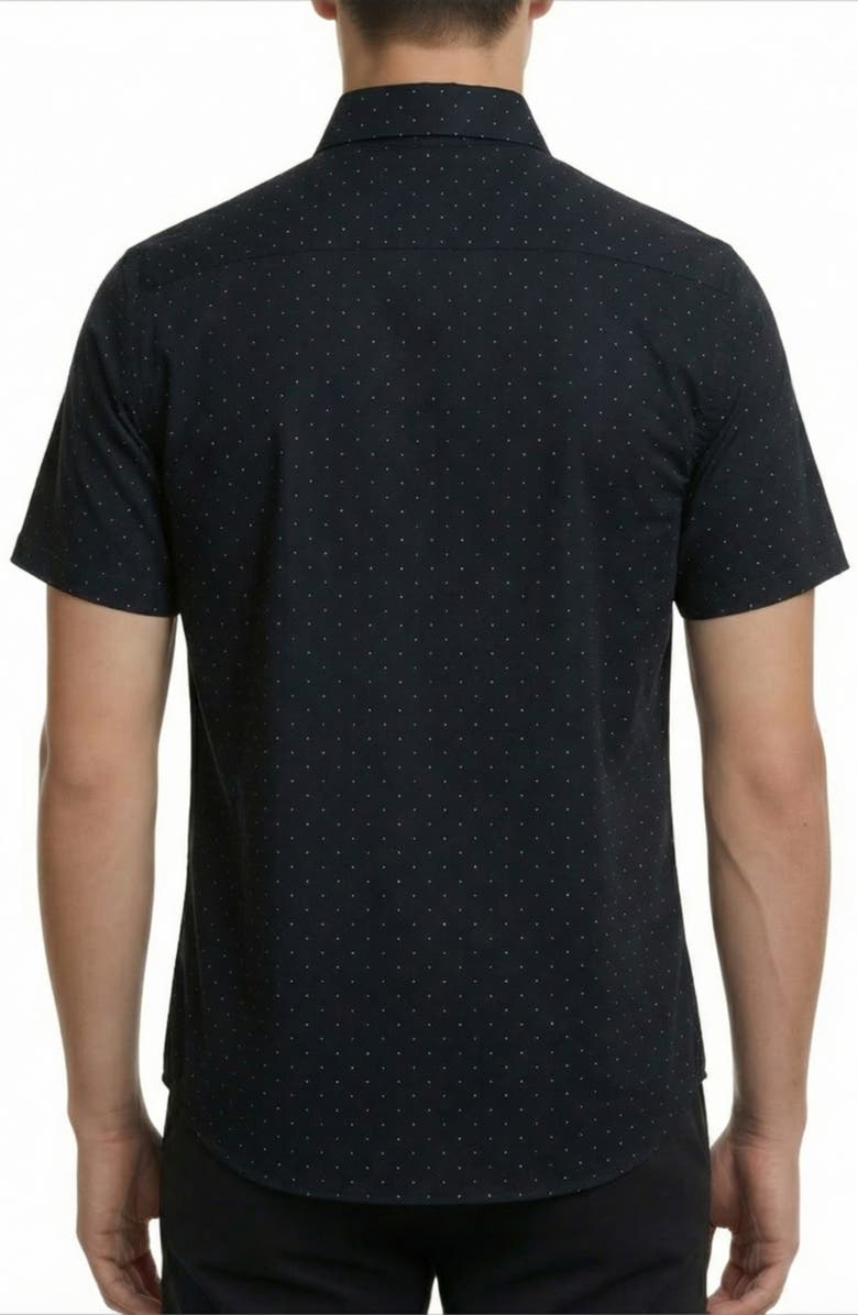 Report Collection Geometric Print 4-Way Stretch Short Sleeve Button-Up Shirt, Alternate, color, Navy