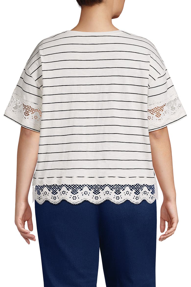 Short Sleeve Slub Jersey Cutwork T-Shirt, Alternate, color, Ivory/Black Fine Stripe
