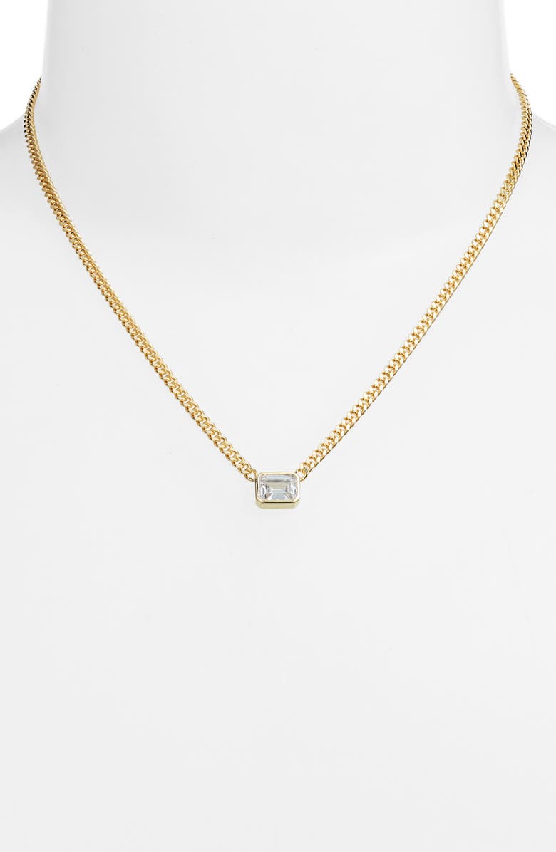 SHYMI Fancy Bezel Pendant Necklace, Alternate, color, Gold/ White/Emerald Cut