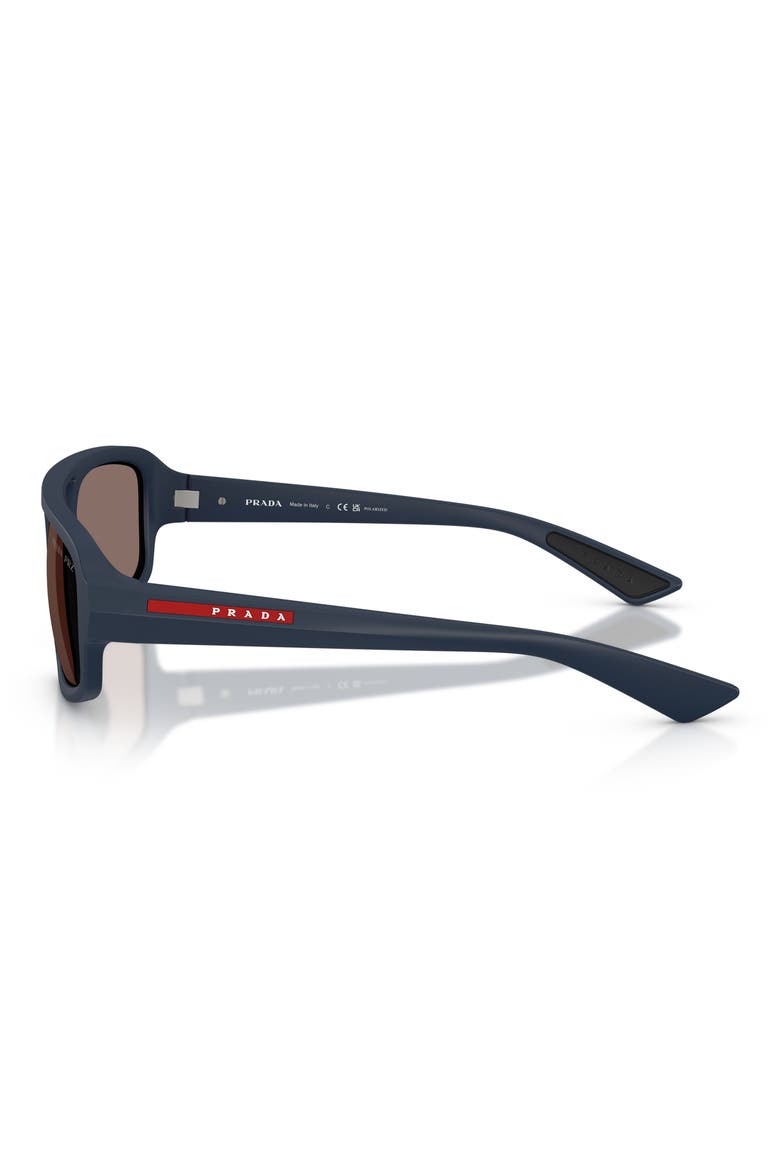 57mm Polarized Irregular Sunglasses, Alternate, color, RUBBER BLUE / LIGHT BROWN