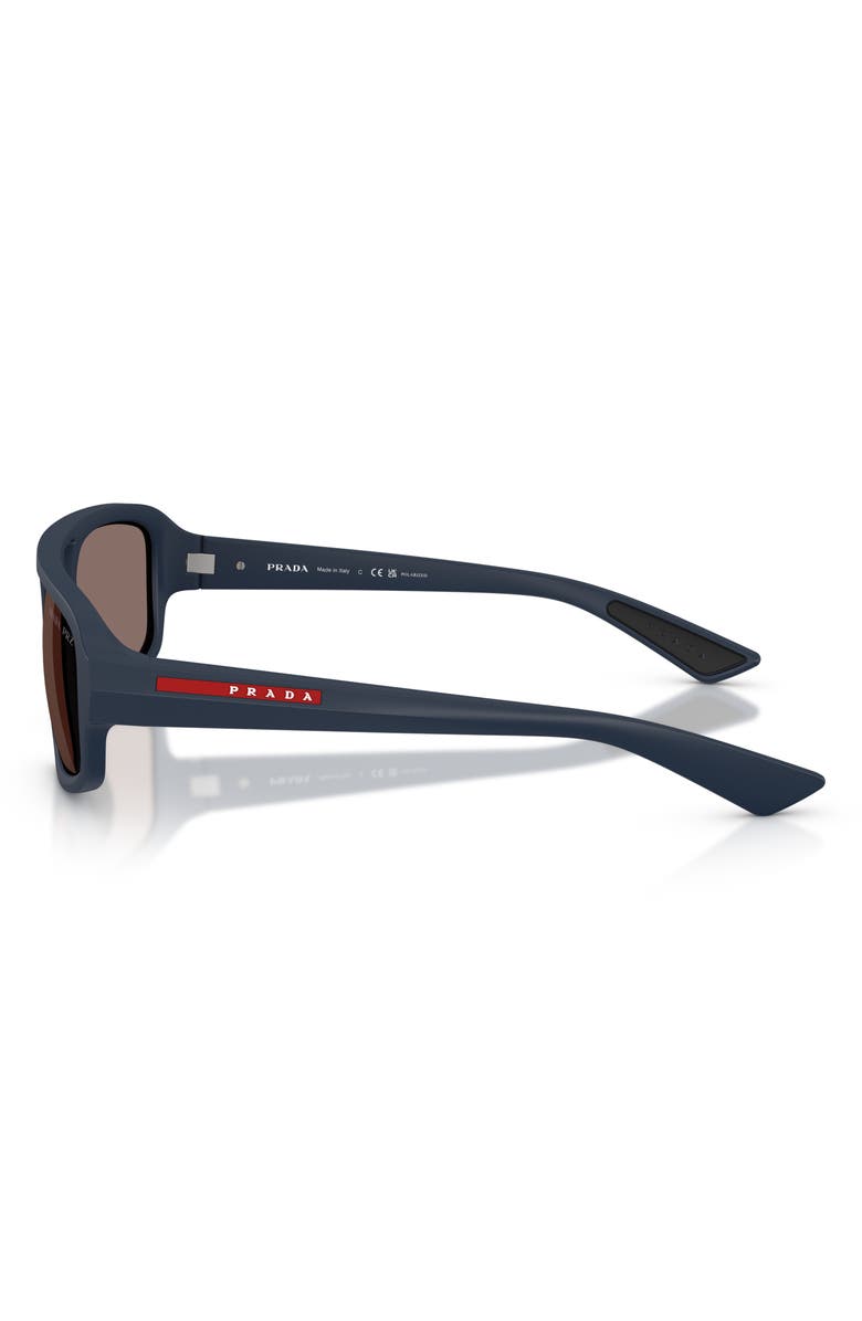 Prada Linea Rossa 57mm Polarized Irregular Sunglasses, Alternate, color, Rubber Blue / Light Brown