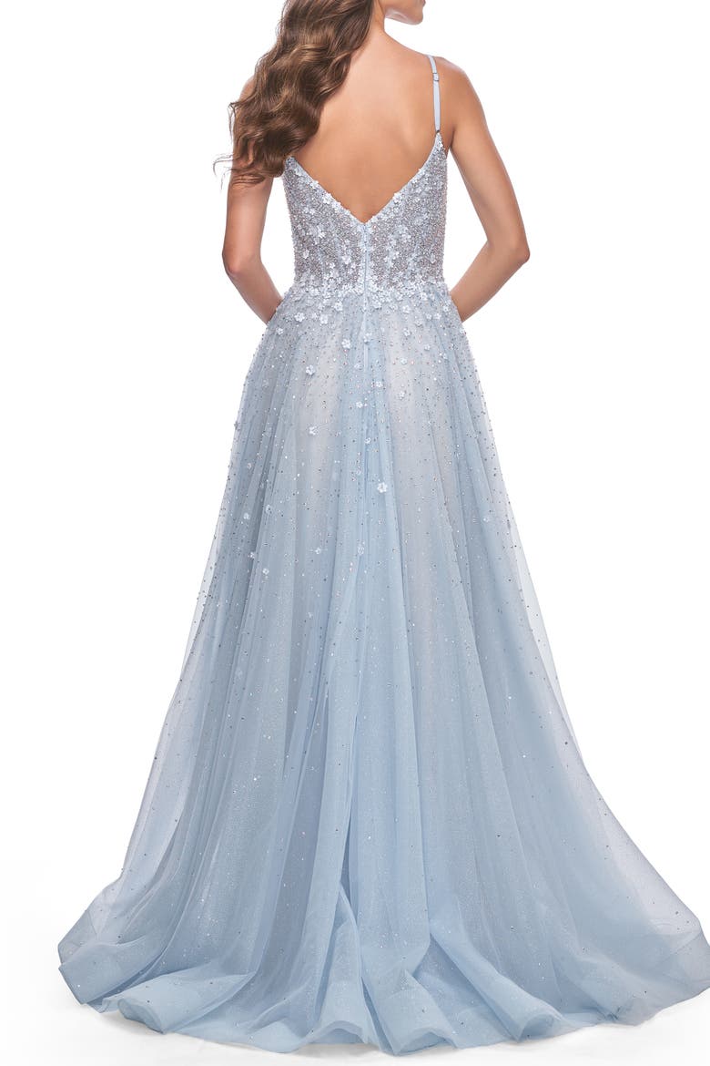 A-Line Tulle Gown with Unique Floral and Rhinestone Details, Alternate, color, Light Blue