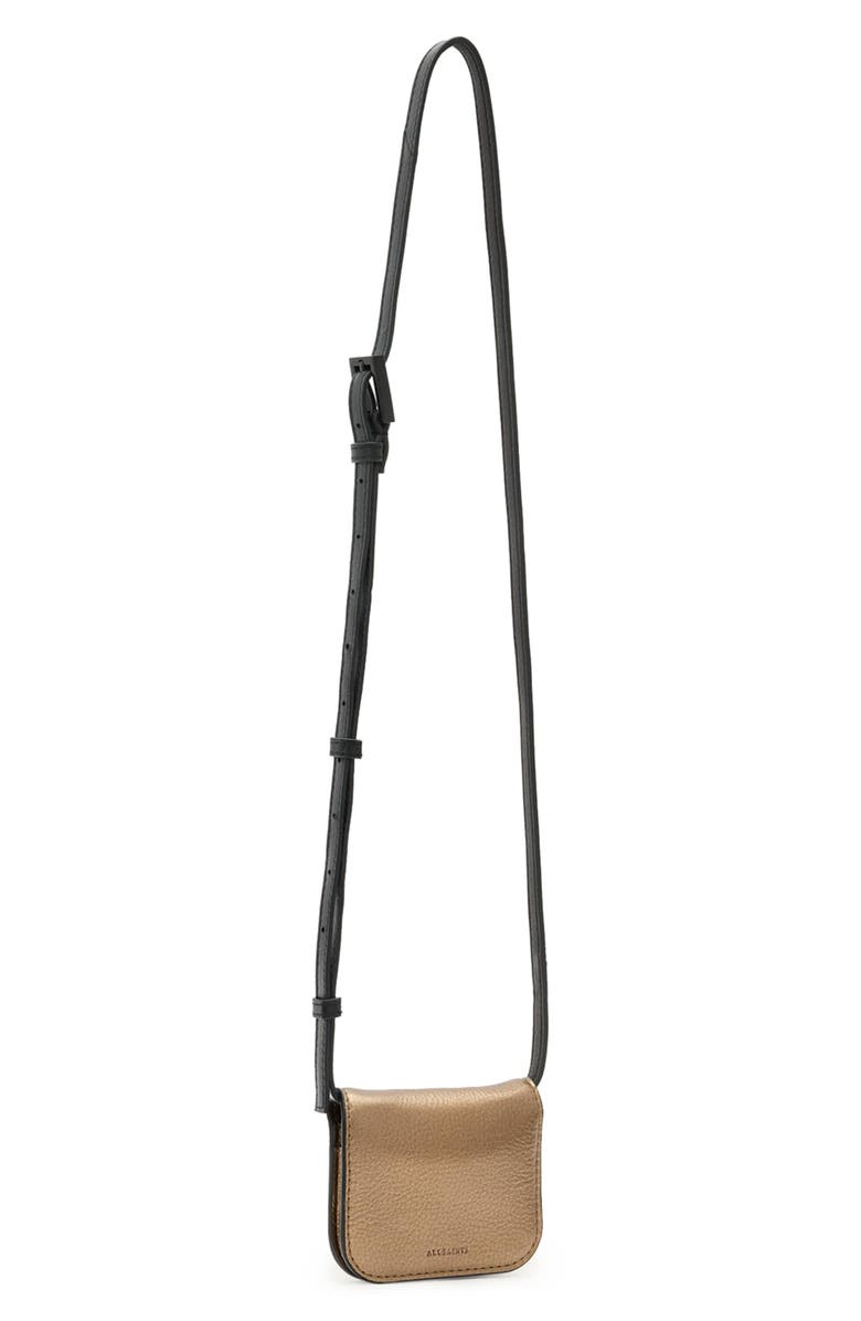 AllSaints Small Maeve Leather Crossbody Wallet, Alternate, color, Warm Brass