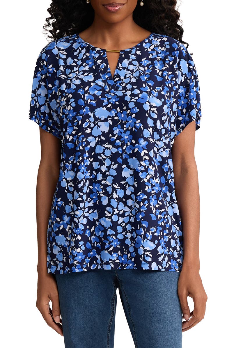 Jones New York Floral Print Top, Main, color, Pacific Navy Multi