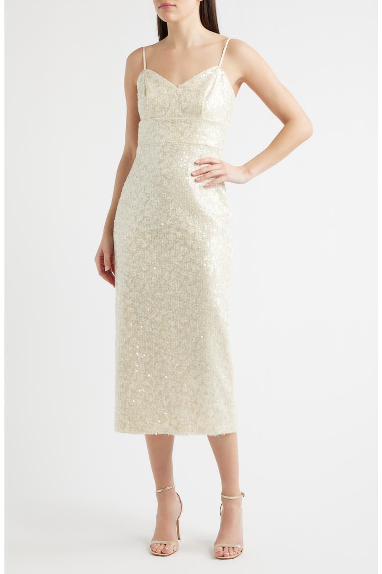 Sequin Sleeveless Midi Dress, Main, color, IVORY