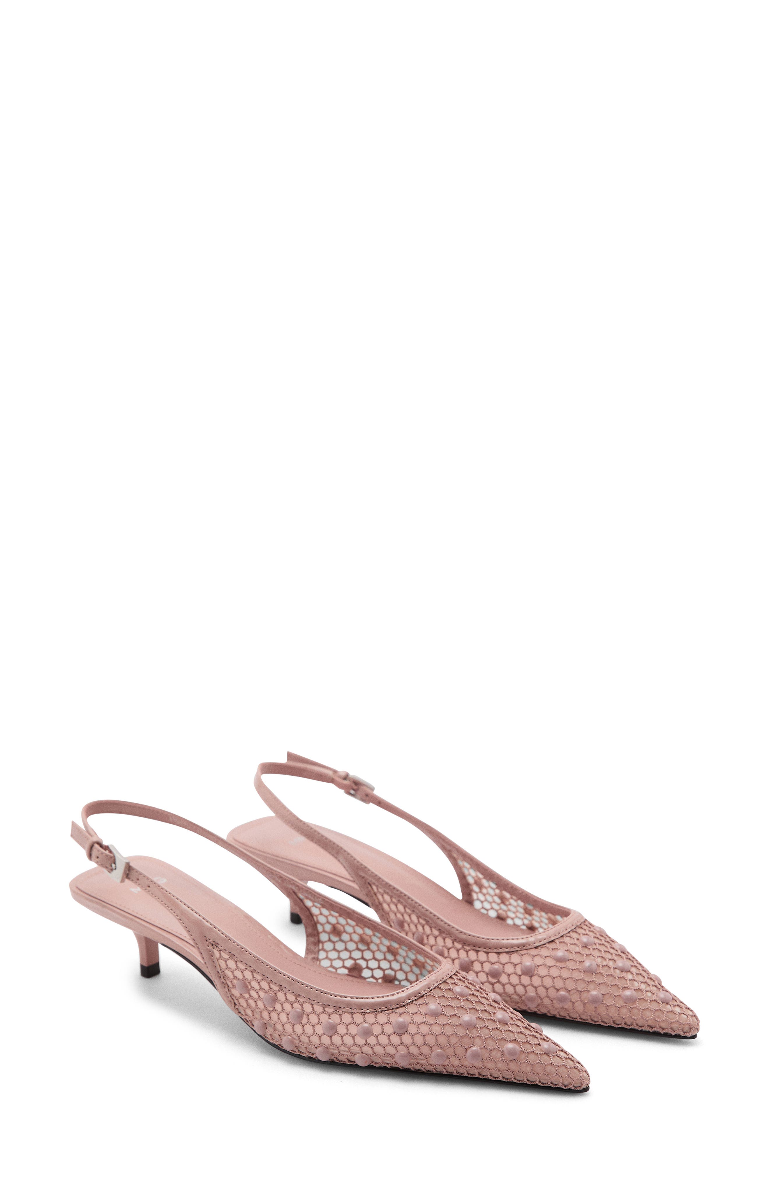 MANGO Slingback Pointed Toe Kitten Heel Pump, Main, color, Blush