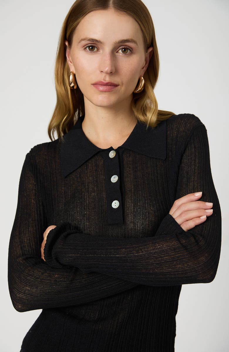 French Connection Front Button Rib Top, Alternate, color, Black