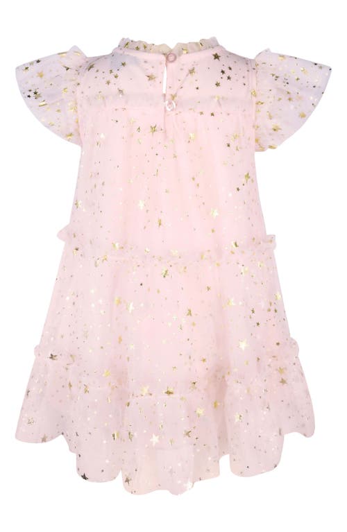 Zunie Foil Star Mesh Overlay Party Dress In Pink