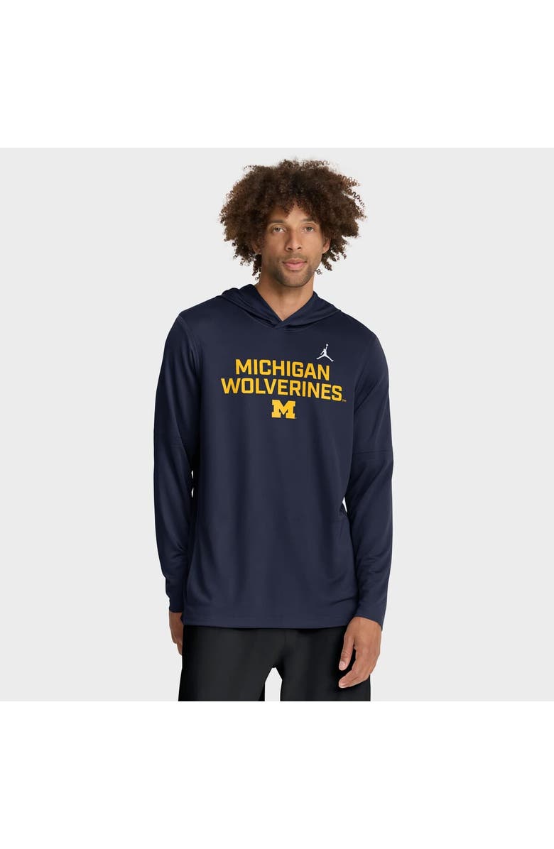 Jordan Brand Men's Jordan Brand Navy Michigan Wolverines 2025 Sideline Performance Long Sleeve Hoodie T-Shirt, Main, color, Navy